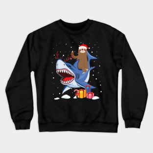 Santa Sloth Riding a Shark Reindeer-Sloth Christmas Gift Crewneck Sweatshirt